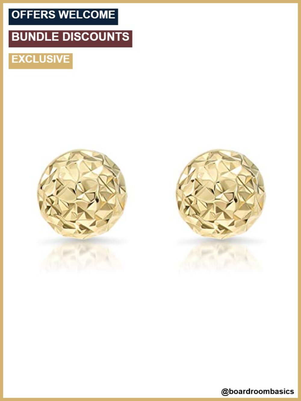 14k Yellow Gold Diamond-Cut Ball Stud Earrings 8mm Push Back